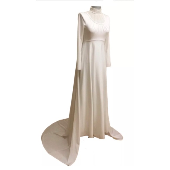 Vintage Dresses & Skirts - Vntg 70s Boho Beaded Victorian Long Train Dress 4